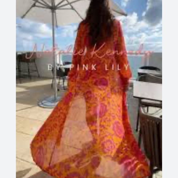 Pink Lily X Natalie Kennedy Meet Me in Turks Floral Maxi Duster Beach Swim Cover - Picture 7 of 15